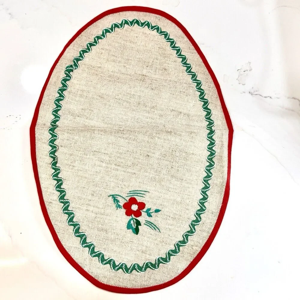 Vintage Scandinavian‎ Folk Art Embroidered Linen Pot Holder & Toaster Cover Set